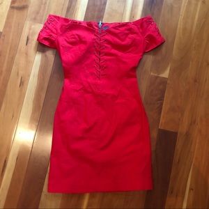 Guess Red Corset Off the Shoulder Lace Up Dress